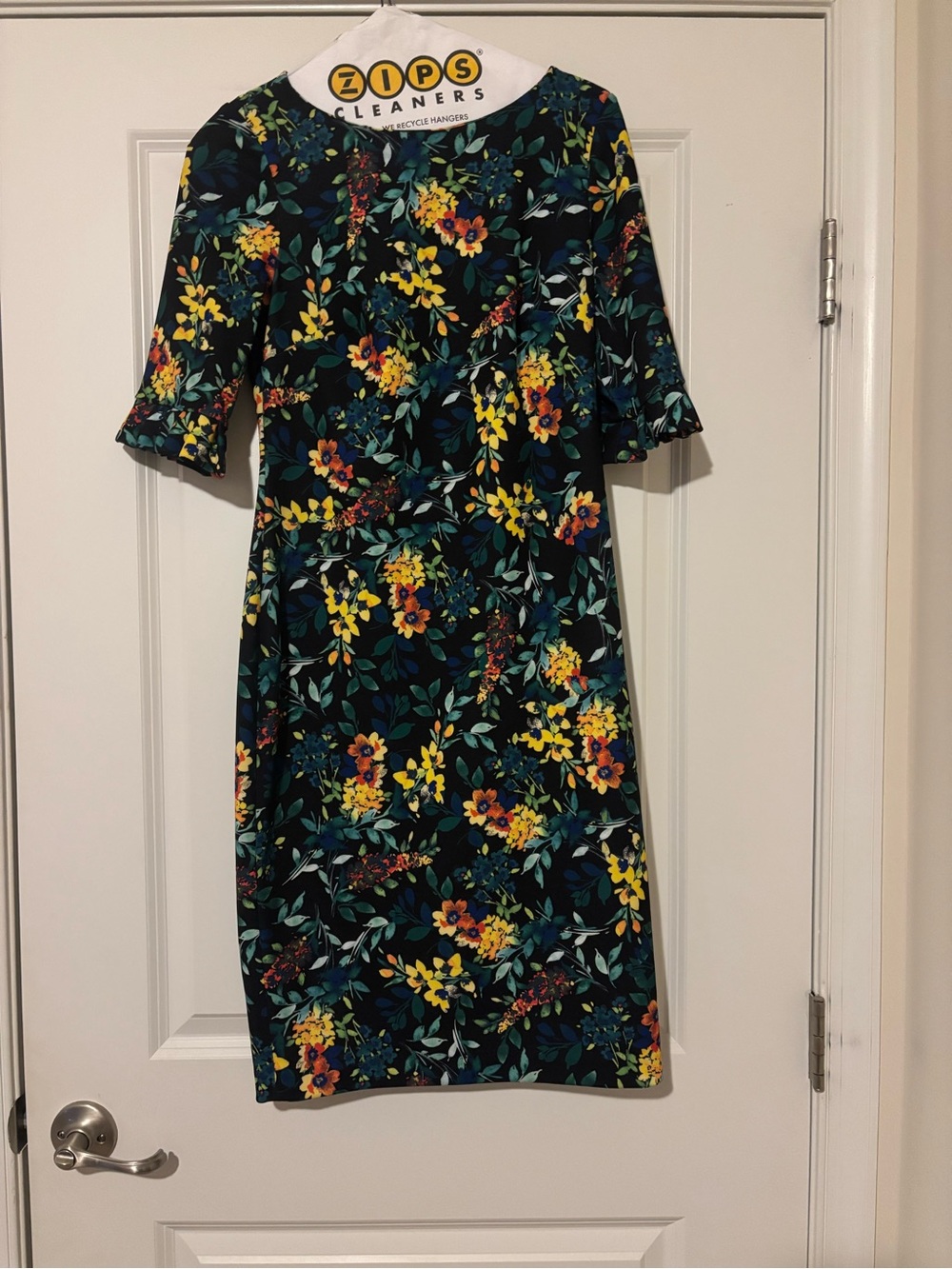 Calvin Klein Black Midi Dress with Yellow & Teal Floral Print